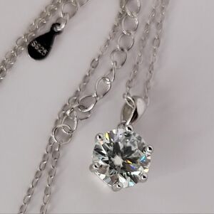 Certified 2 CT Moissanite Diamond Solitaire Pendant Necklace Sterling Silver
